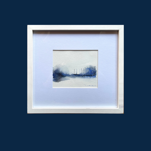 Marina, acuarelas, azul, arte original, velero