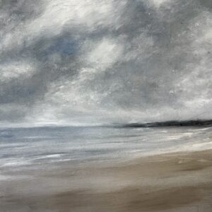 Obra original en óleo en tonos azules representando el mar